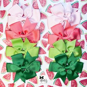 Girl hair bows  - shades of pink and green
